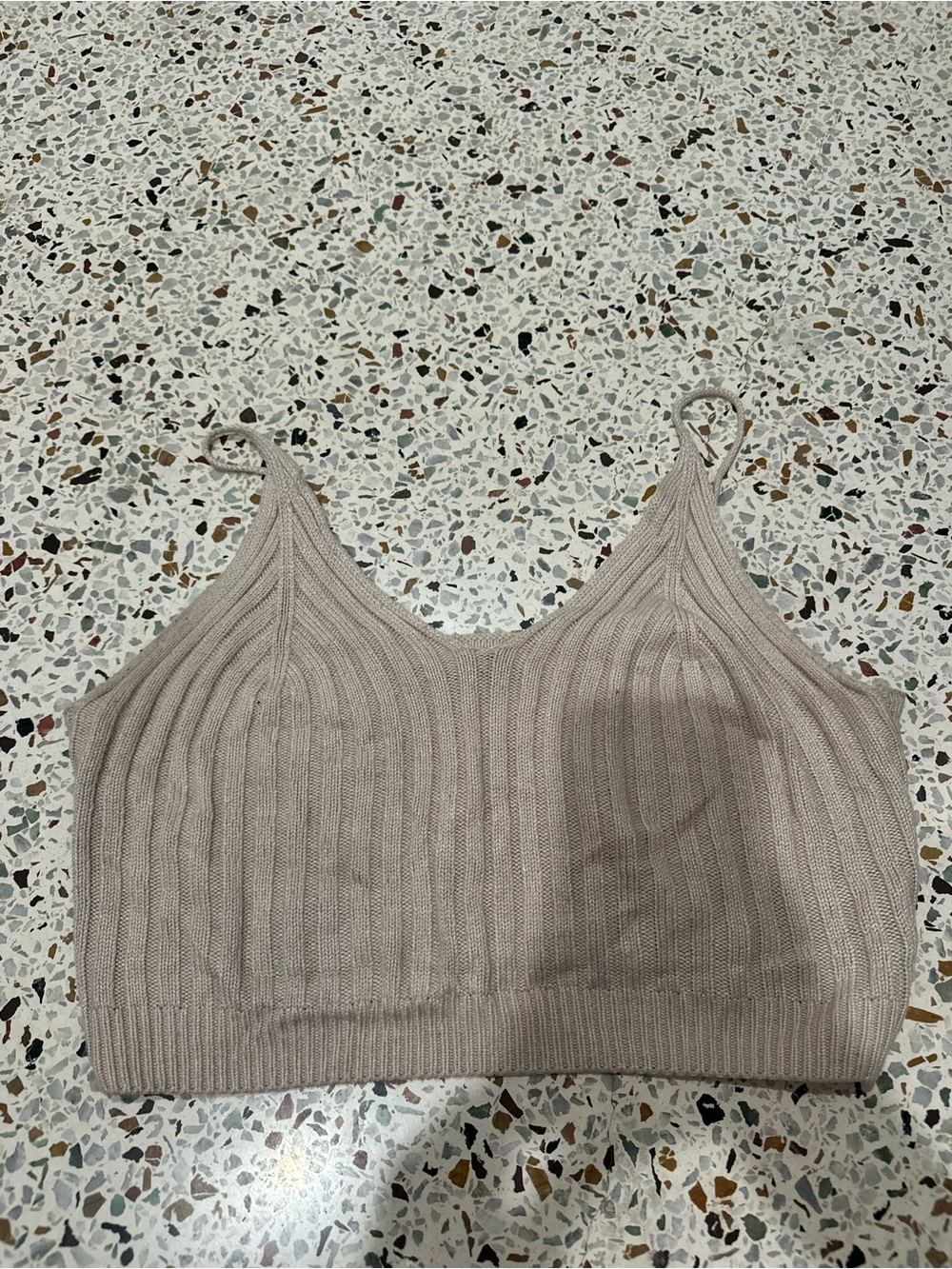 SHEIN Ribbed Knit Spaghetti-Strap Tank in Light Taupe